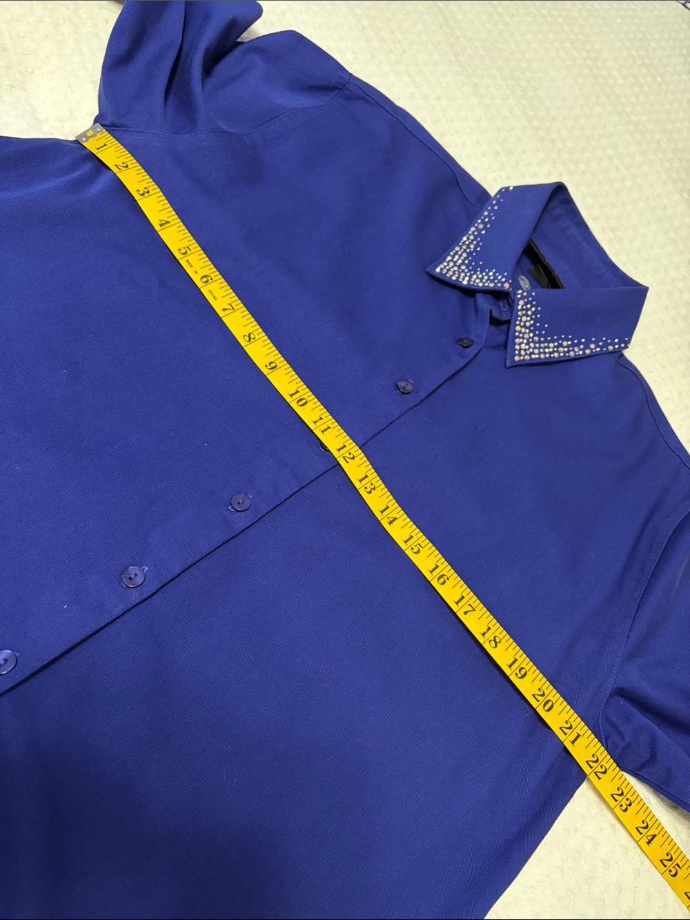 Christine Alexander Cobalt Blue Button-Down Top Embellished Collar Size Large - Picture 13 of 15